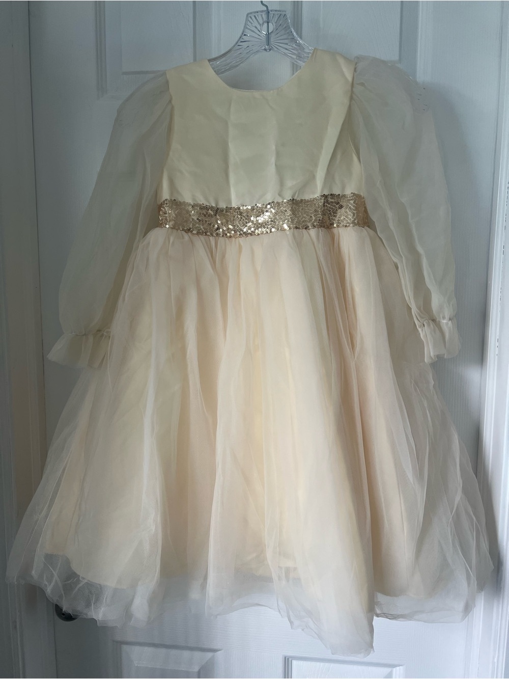 Ivory Tulle Party Dress with Gold Sequin Waistband